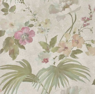 Oferte la Tapet cu model floral  flori alb si roz  frunze verzi  Delen  cod Z63047