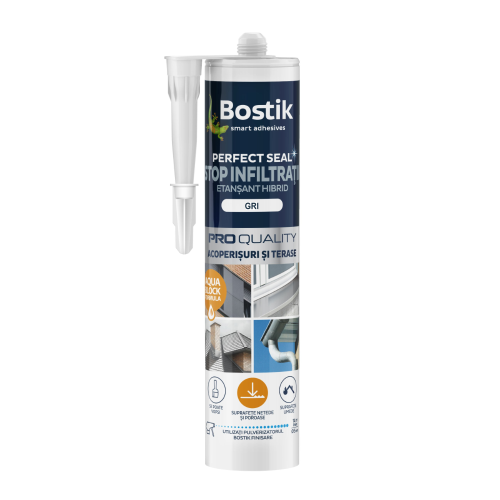 Oferte la Etansant hibrid pentru acoperisuri si terase Bostik Stop Infiltratii, interior/exterior, gri, 290 ml