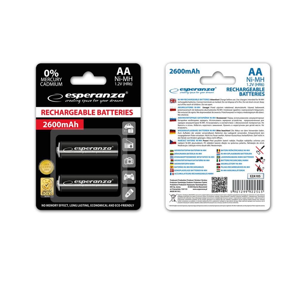 Oferte la Esperanza EZA105 Baterii reîncărcabile Ni-MH AA 2600MAH x2