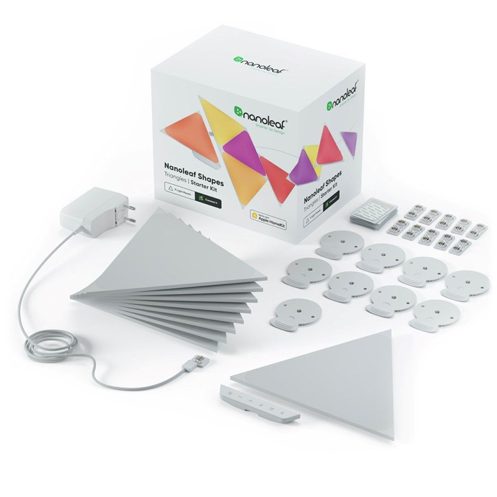 Oferte la Kit 9 Panouri luminoase Nanoleaf Shapes Triangles, Iluminare LED RGBW, Senzor muzica, Flux luminos total 720 lumeni