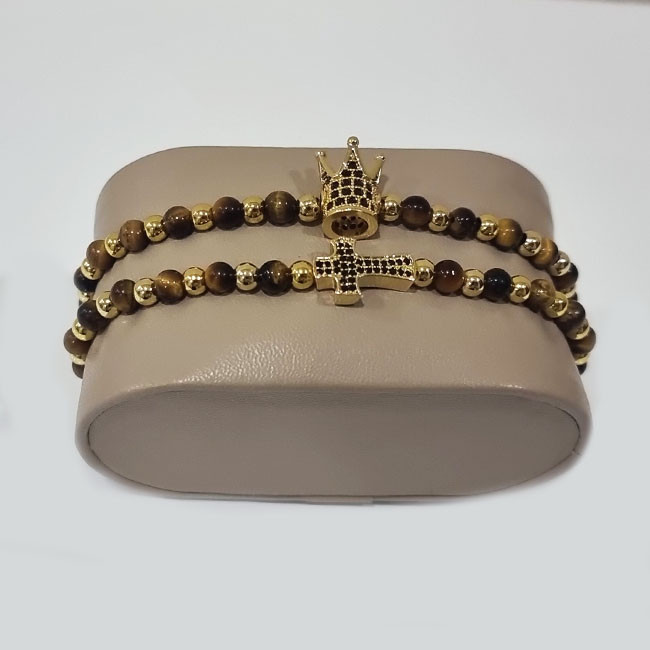 Set 2 bratari Harmonia din otel inoxidabil si zirconiu, Unisex, gold