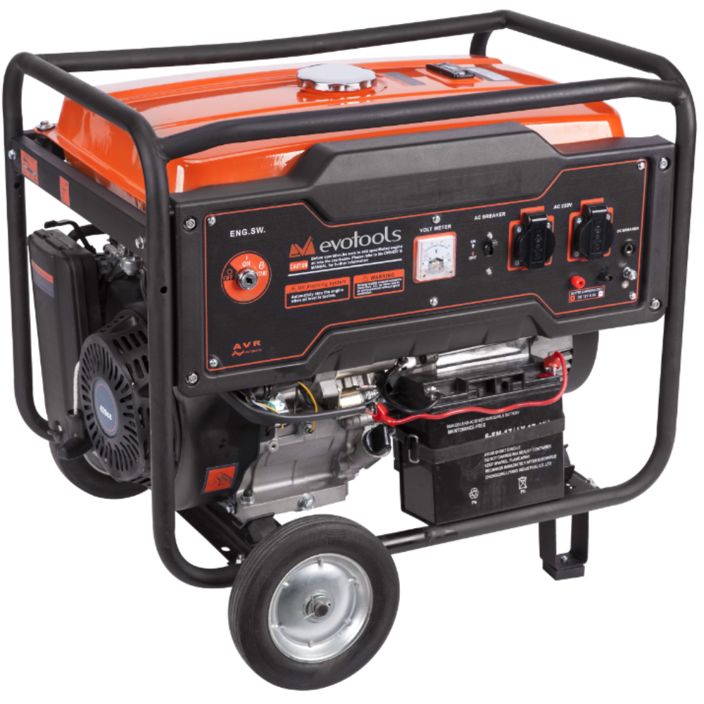 Oferte la Generator curent electric monofazic Evotools KM6500A, 5.5 kW, 2 x 230 V, capacitate rezervor 25 l