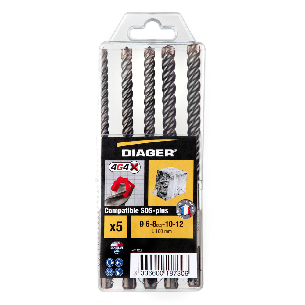 Oferte la Trusa de burghie Diager SDS-Plus 4G4, cu coada cilindrica, 6-10 mm, 4 piese