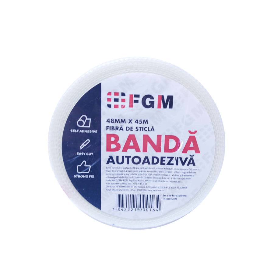 Oferte la Banda autoadeziva FGM, pentru finisarea rosturilor dintre placile de gips carton din plasa de fibra de sticla, 45 m /rola