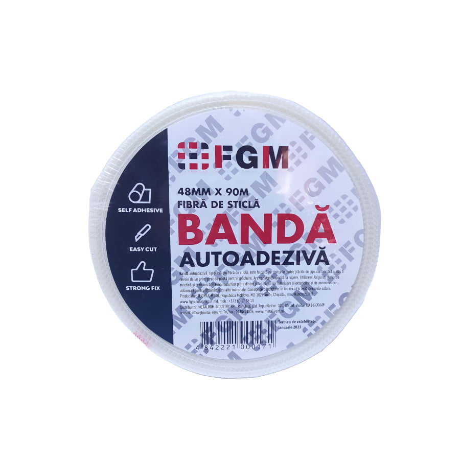 Oferte la Banda autoadeziva FGM, pentru finisarea rosturilor dintre placile de gips carton din plasa de fibra de sticla, 90 m /rola