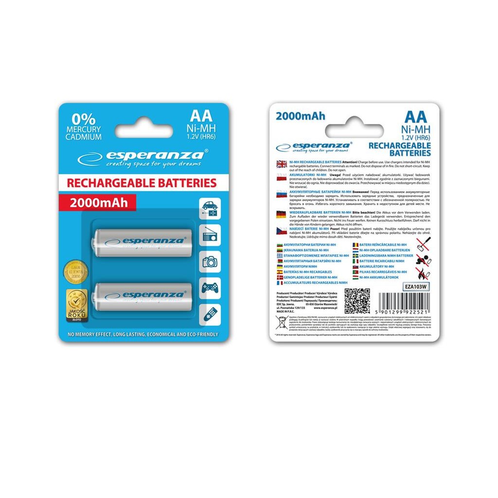Oferte la Esperanza EZA103W Baterii reîncărcabile Ni-MH AA 2000MAH x2