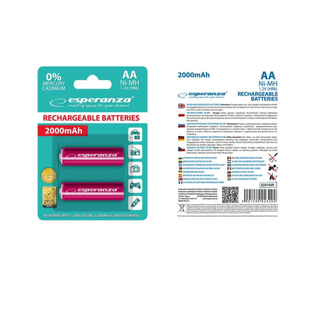 Oferte la Esperanza EZA103R Baterii reîncărcabile Ni-MH AA 2000MAH x2