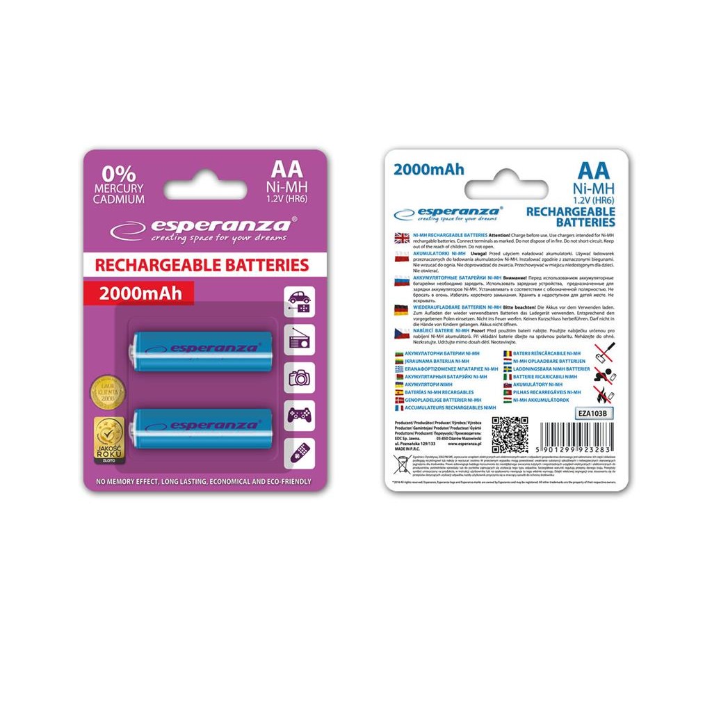 Oferte la Esperanza EZA103B Baterii reîncărcabile Ni-MH AA 2000MAH x2