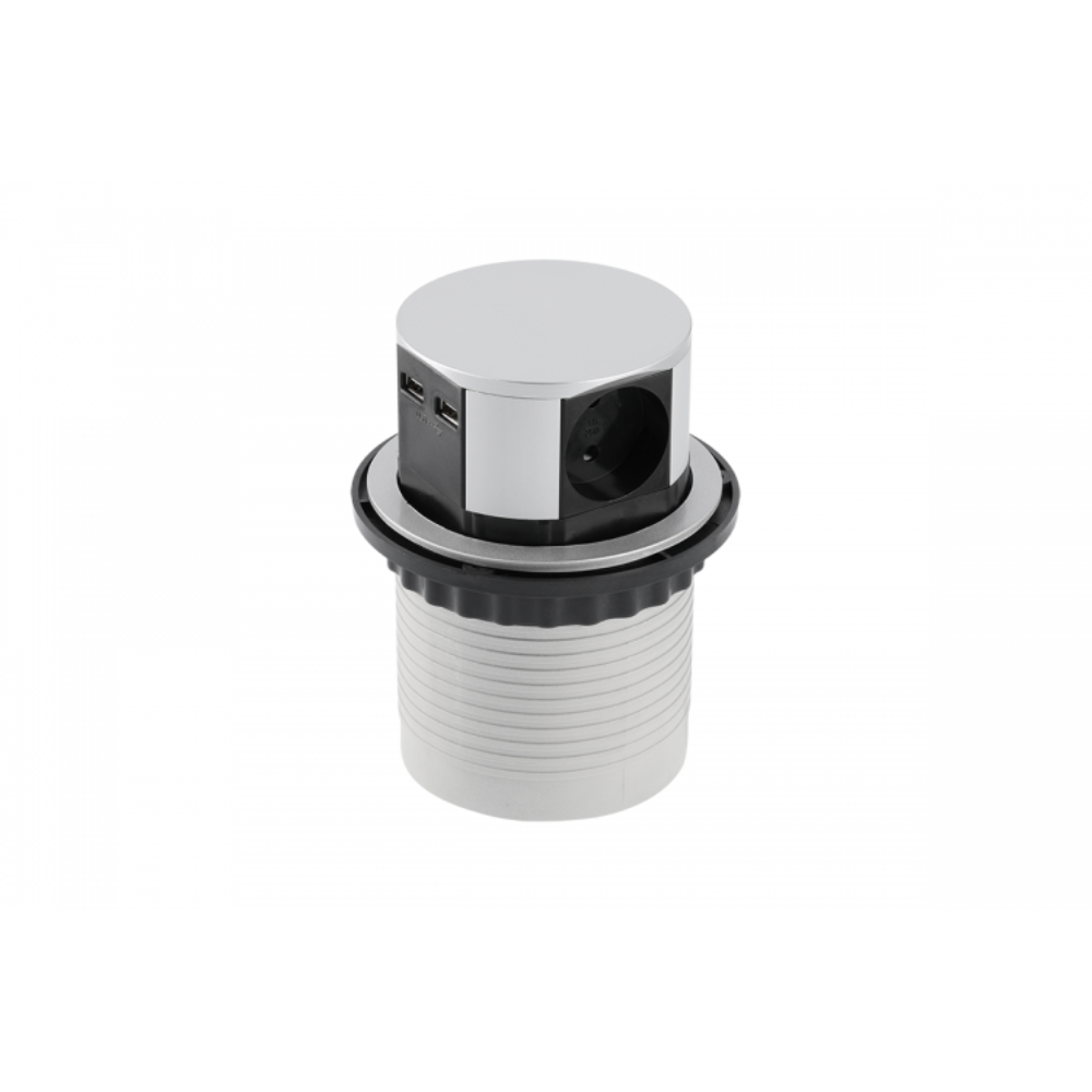 Oferte la Sistem cilindric de prize incorporabile in birou GTV, 3 prize schuko + 2 USB, aluminiu