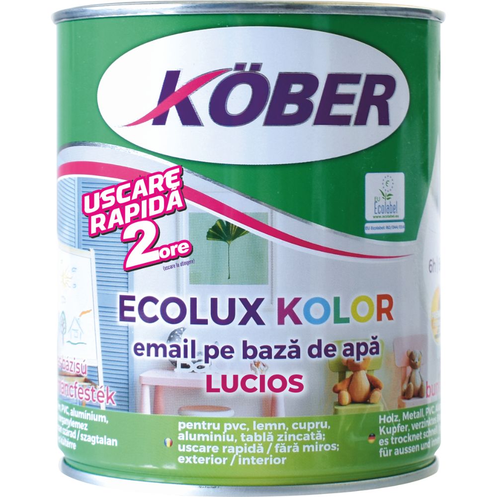 Oferte la Email Kober Ecolux, pentru lemn/metal, interior/exterior, pe baza de apa, lucios, gri, 0.6 l
