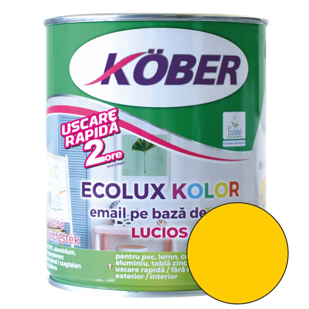 Oferte la Email Kober Ecolux Kolor, pentru lemn/metal, interior/exterior, pe baza de apa, galben lucios, 0.6 l