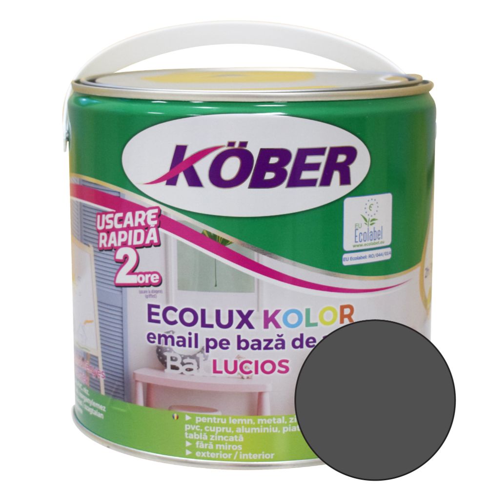 Oferte la Email Kober Ecolux, pentru lemn/metal, interior/exterior, pe baza de apa, lucios, gri, 2.5 l