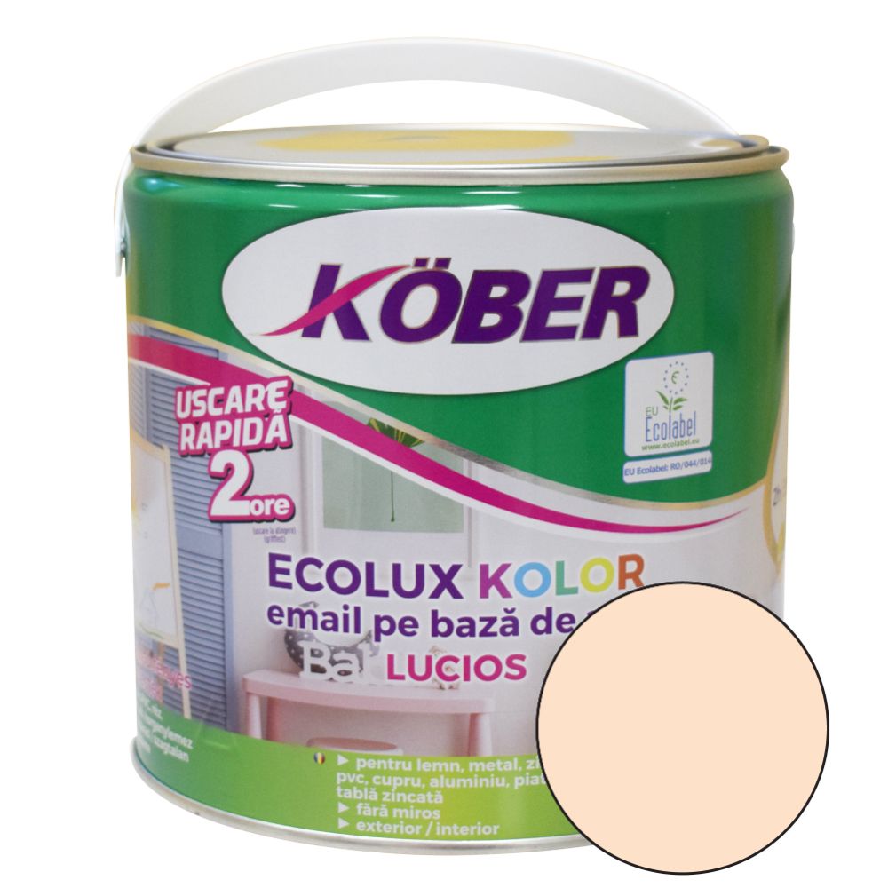 Oferte la Email Kober Ecolux Kolor, pentru lemn/metal, interior/exterior, pe baza de apa, bej lucios, 2.5 l