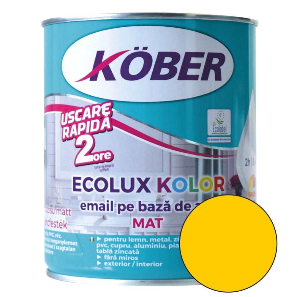 Oferte la Email Kober Ecolux Kolor, pentru lemn/metal, interior/exterior, pe baza de apa, galben mat, 0.6 l