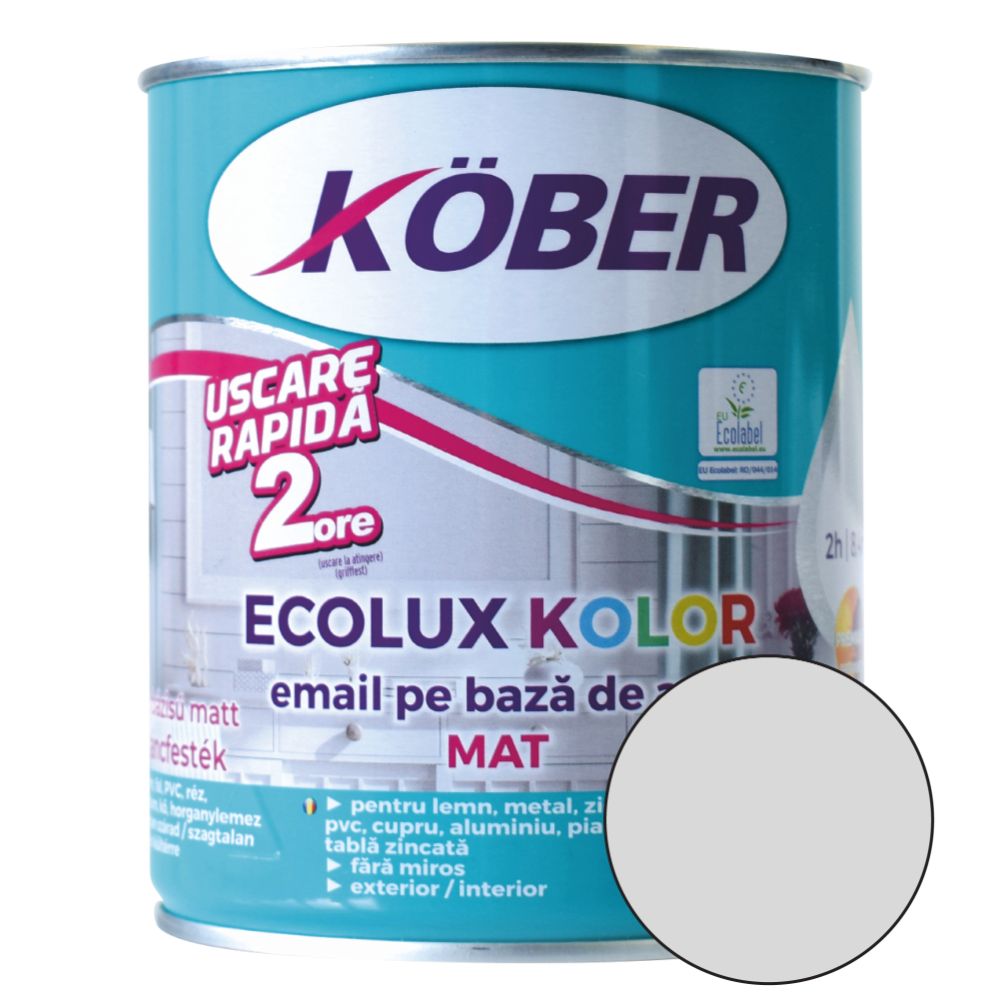 Oferte la Email Kober Ecolux, pentru lemn/metal, interior/exterior, pe baza de apa, mat, gri deschis, 0.6 l