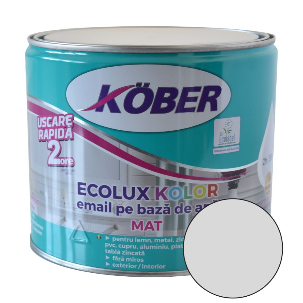 Oferte la Email Kober Ecolux, pentru lemn/metal, interior/exterior, pe baza de apa, mat, gri deschis, 2.5 l
