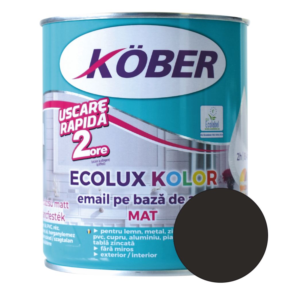 Oferte la Email Kober Ecolux, pentru lemn/metal, interior/exterior, pe baza de apa, mat, negru, 0.6 l