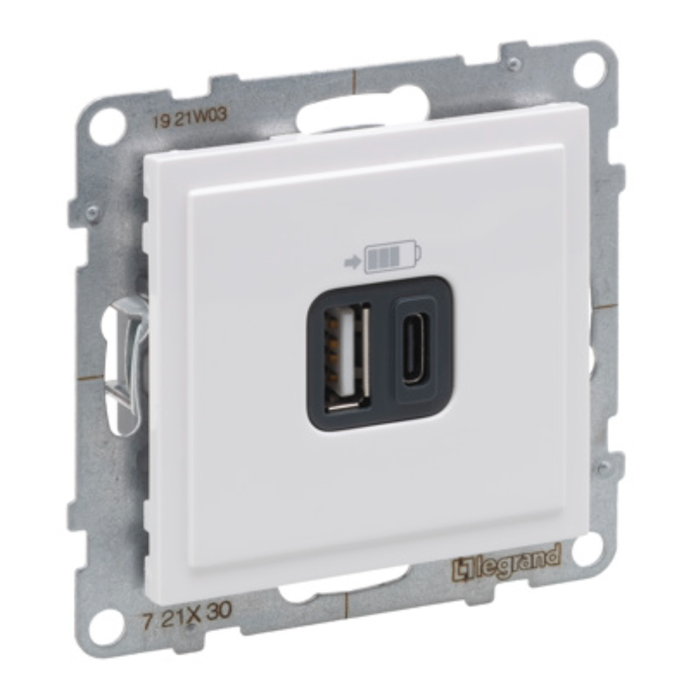 Oferte la Priza incarcator USB dublu Legrand Suno, TIP A+C, 5 V, alb