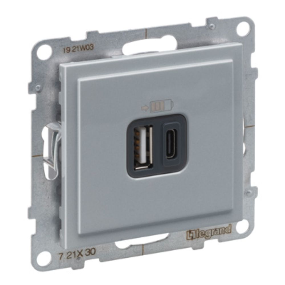 Oferte la Incarcator USB dublu tip A+C, Legrand New Suno L721330, aluminiu