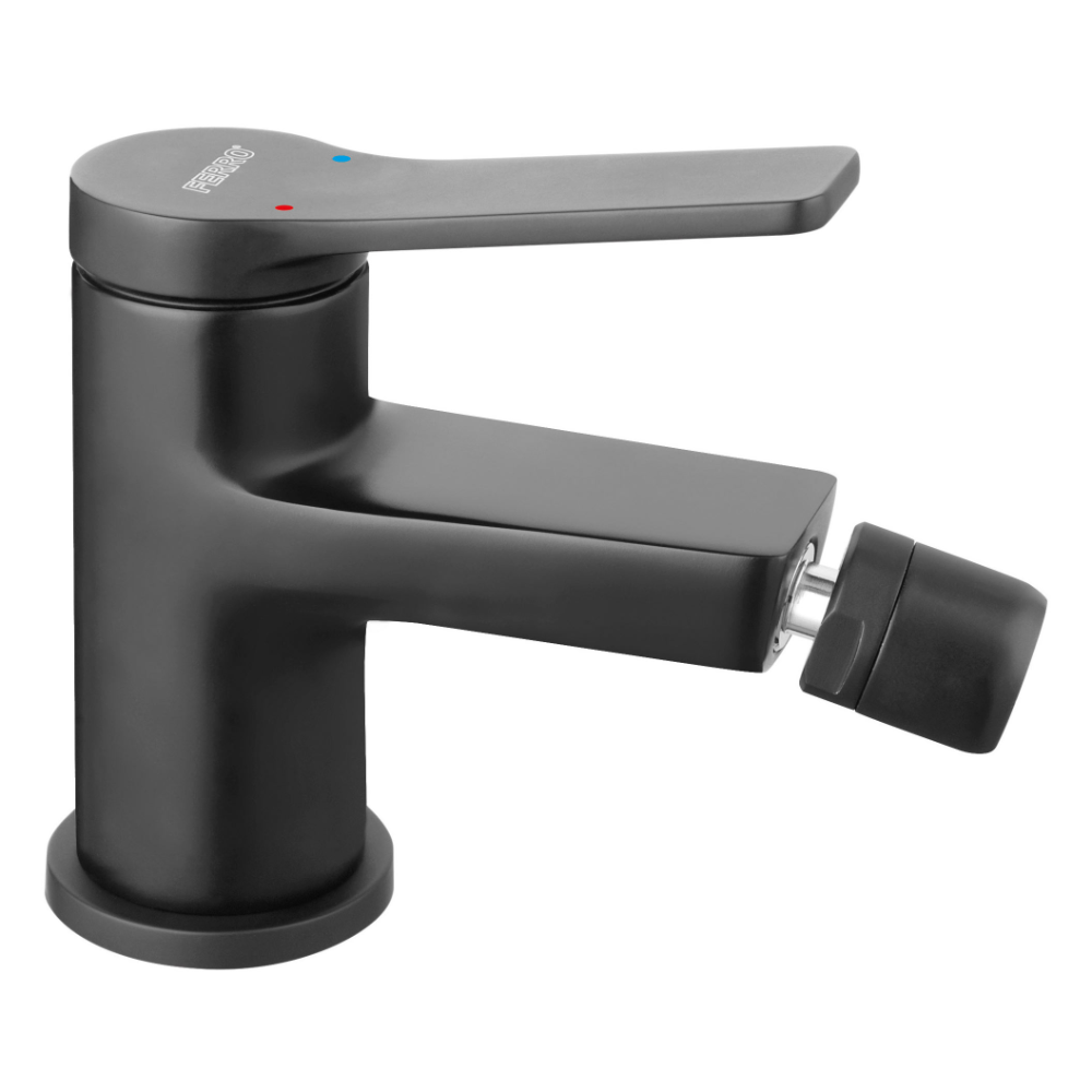 Oferte la Baterie bideu Ferro Stratos BSC6BL, stativa, monocomanda, alama, finisaj negru, 25 mm