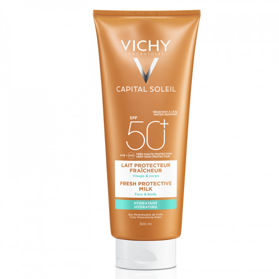 Oferte la Lapte hidratant pentru protectie solara fata si corp SPF 50 Vichy Capital Soleil (Concentratie: Lapte de corp, Gramaj: 300 ml)