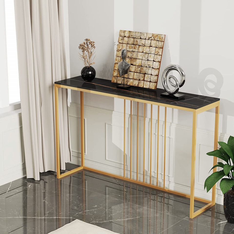 Oferte la MAU7 - Masa Consola 120x30x78 cm, masuta hol, living, dormitor - Auriu-Negru