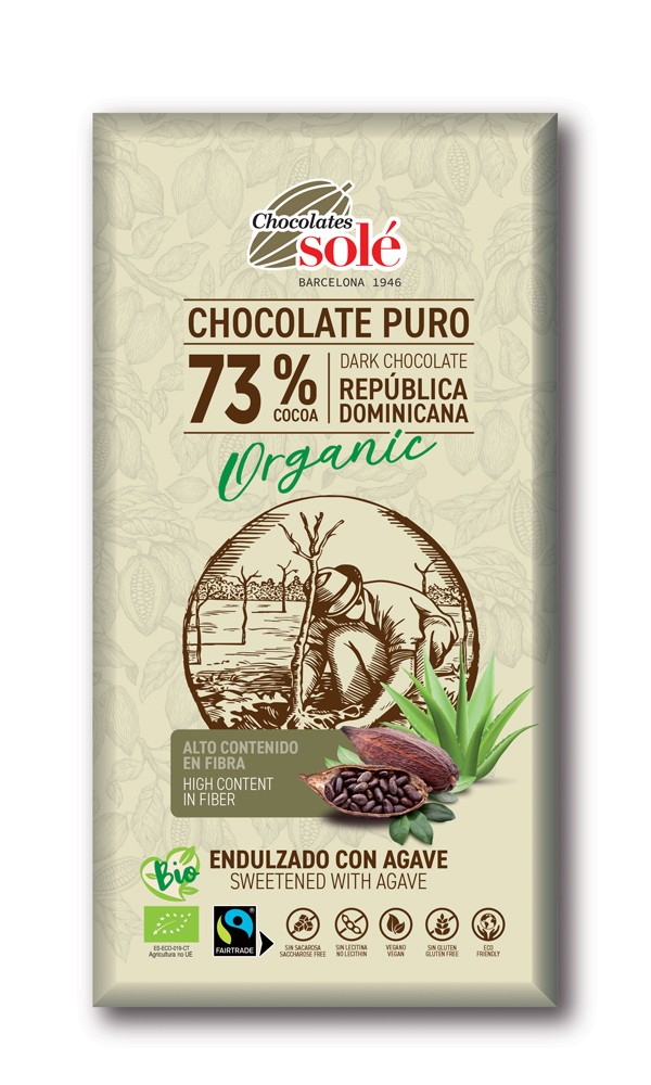 Oferte la Ciocolata neagra bio cu sirop de agave, 73% cacao, 100g Chocolates Sole