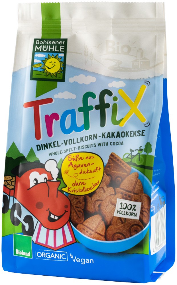 Oferte la Traffix Biscuiti bio din grau spelta si cacao indulciti cu agave 125g Bohlsener Muhle