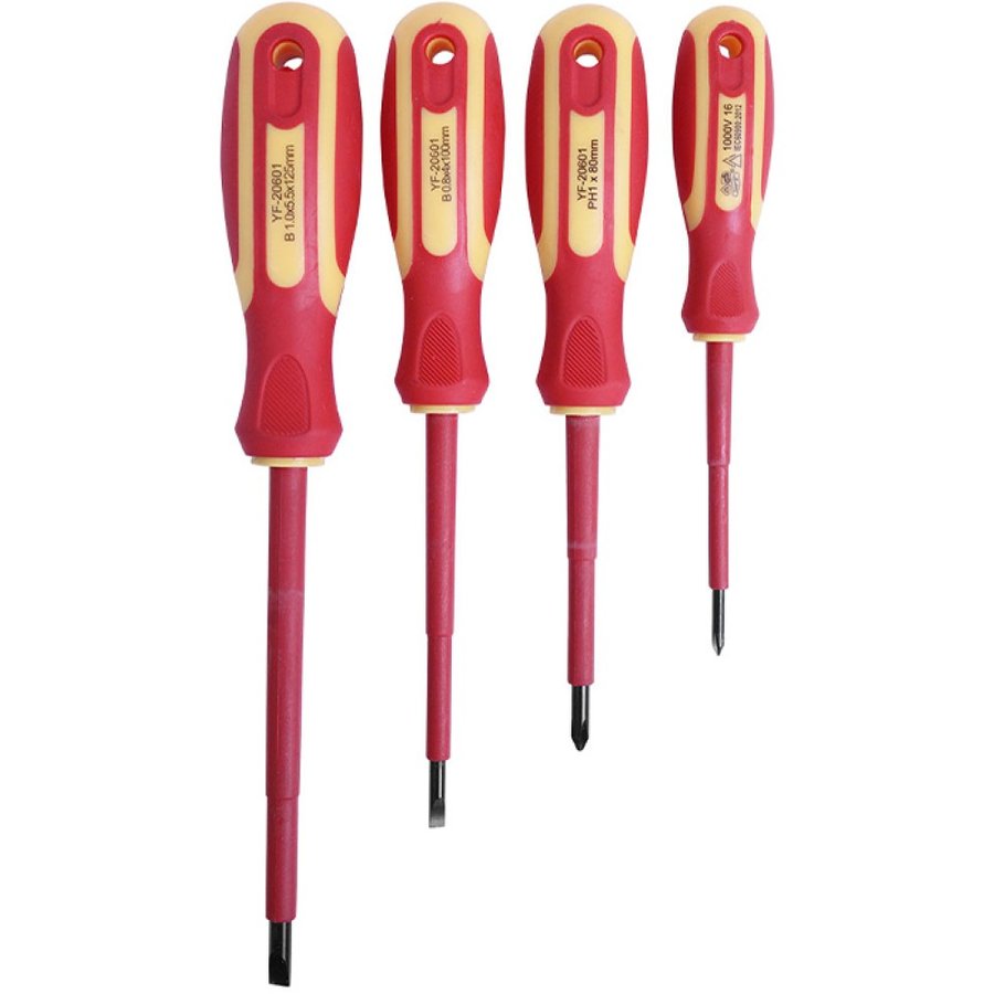 Oferte la Set 4 Surubelnite VDE 1000V HY-59402 Drept Cruce Crom Galben/Rosu