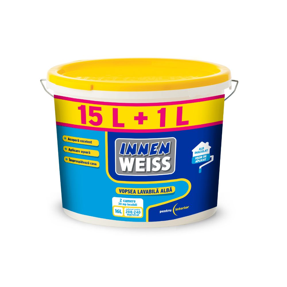 Oferte la Vopsea lavabila interior Innenweiss, alb, 15 l + 1 l overfill