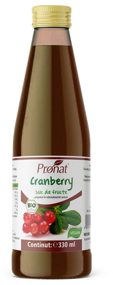 Suc de merisoare (afine rosii), 100%, bio, 330ml Medicura