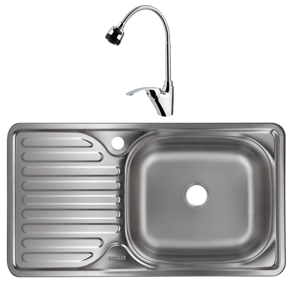 Oferte la Set chiuveta cu baterie Freddo 7002D, inox, 1 cuva dreapta, 760 x 435 mm