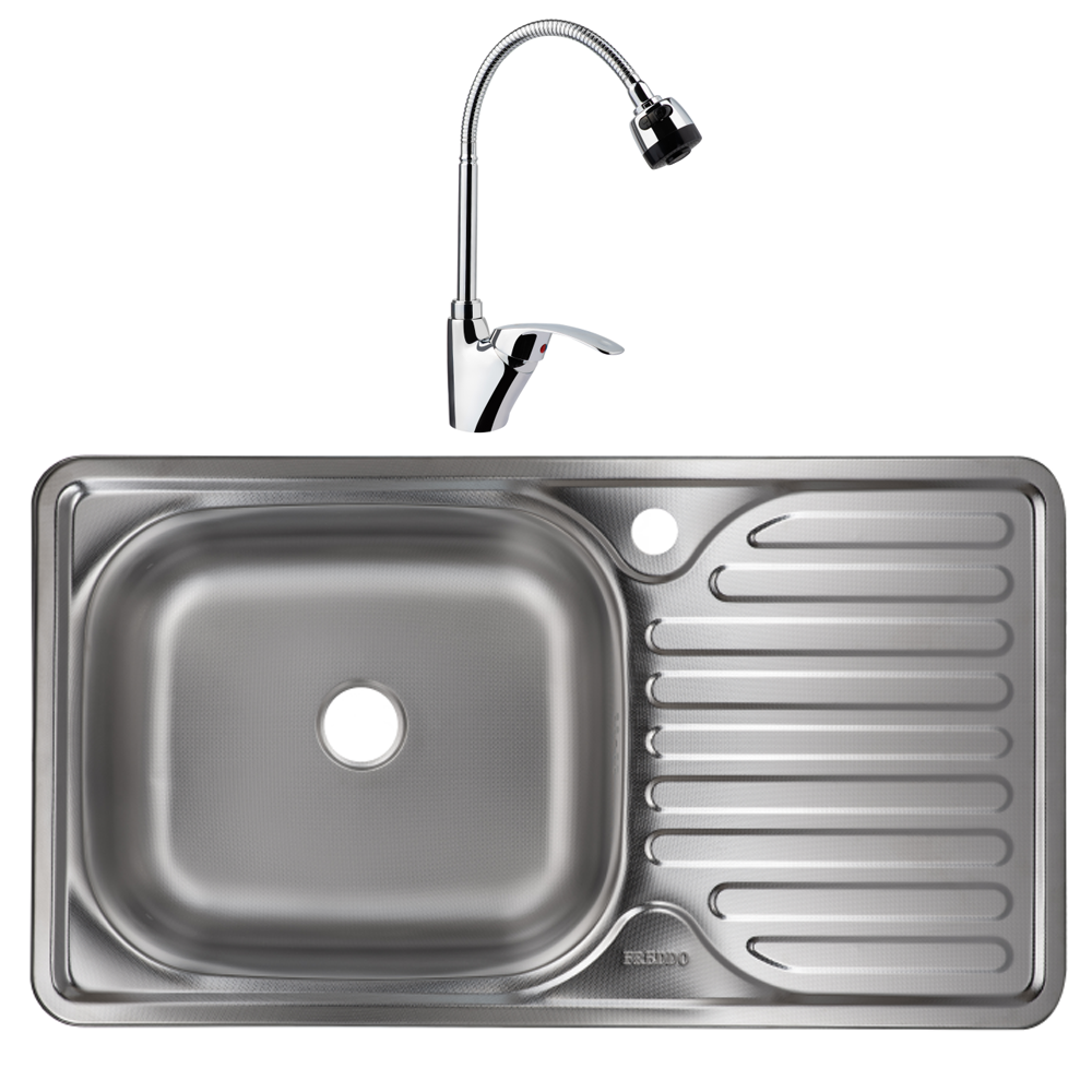 Oferte la Set chiuveta cu baterie Freddo 7002S, inox, 1 cuva stanga, 760 x 435 mm