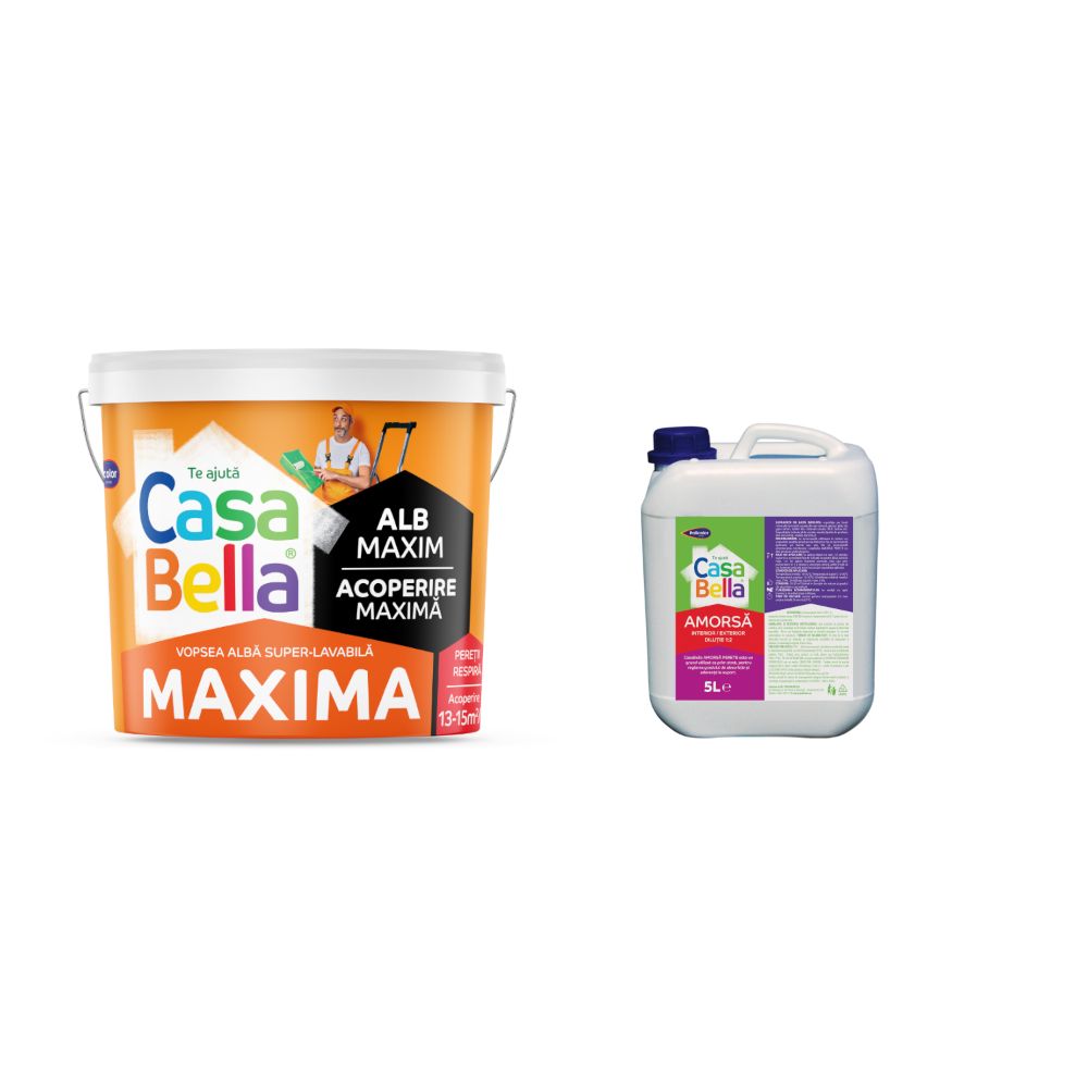 Oferte la Vopsea lavabila interior Casabella Maxima, alb, 15 l + amorsa 4 l