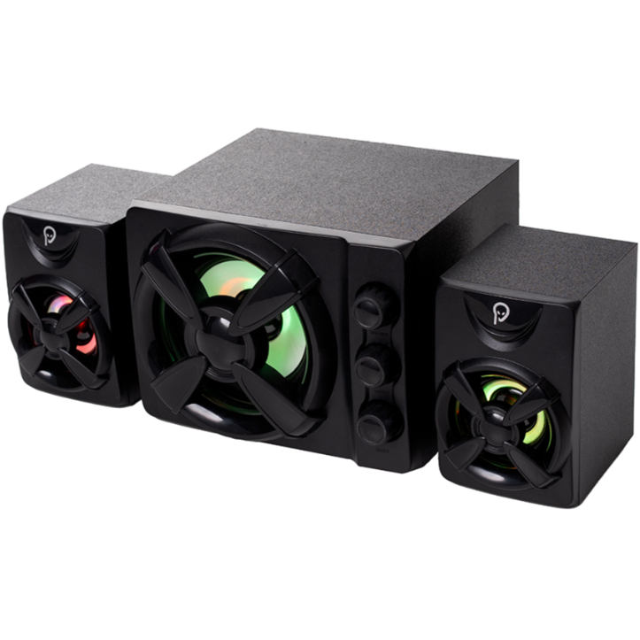 Oferte la Boxe Gaming 2.1 11W Subwoofer Lemn MDF 14xLED USB Negru