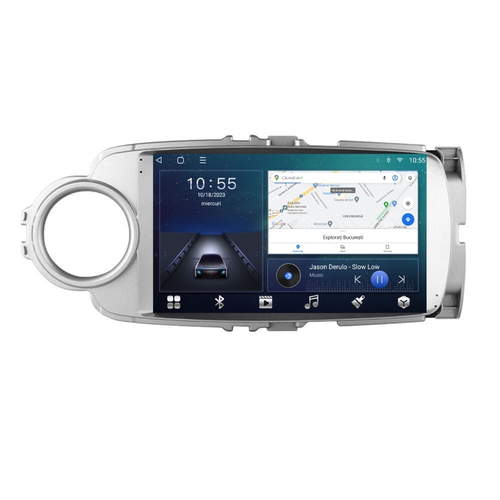 Oferte la Navigatie dedicata cu Android Toyota Yaris P13 2011 - 2018, 2GB RAM, Radio GPS Dual Zone, Display HD QLED 9" Touchscreen, Internet Wi-Fi si slot SIM 4G, Bluetooth, MirrorLink, USB