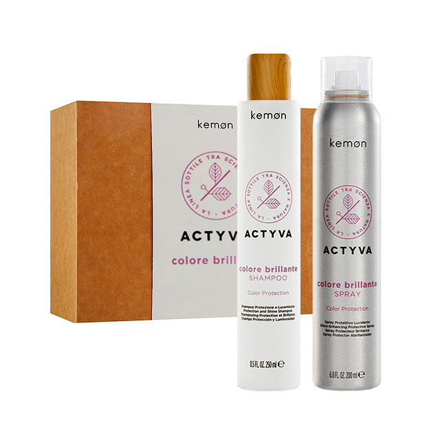 Oferte la Set pentru par vopsit Kemon Actyva Colore Brillante, Sampon 250 ml + Spray 200 ml
