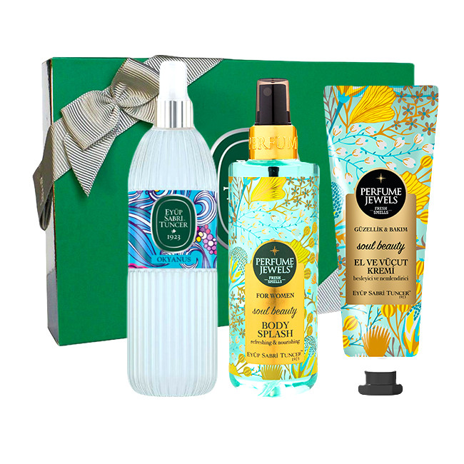 Oferte la Set Cadou Eyup Sabri Tuncer, Apa de Colonie 68° Ocean 150 ml + Spray de Corp Perfume Jewels Soul Beauty 250 ml + Cremă De Mâini Și De Corp Soul Beauty 50 ml
