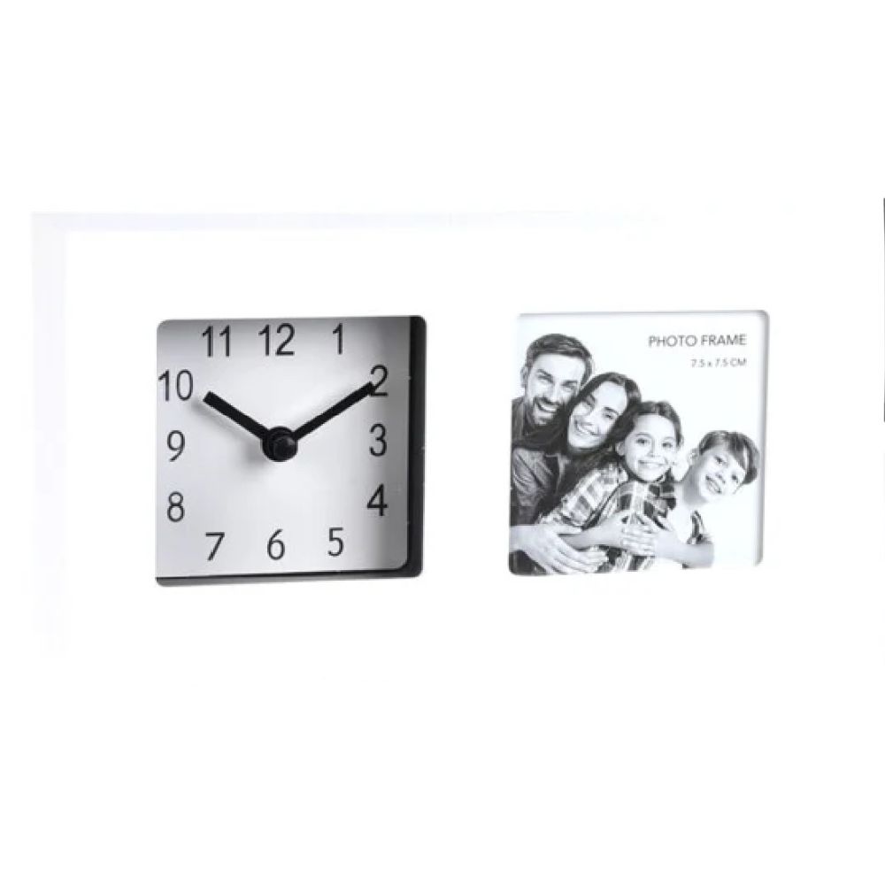 Oferte la Ceas + rama foto, forma dreptunghiulara, plastic, alb, 195 x 109 x 38 mm