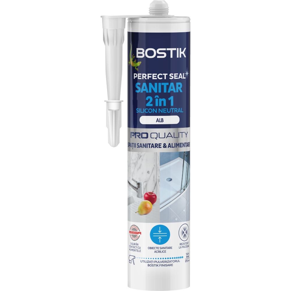 Oferte la Silicon sanitar 2 in 1, alb, Bostik Perfect Seal, pentru rosturi sanitare si spatii alimentare, 280 ml 