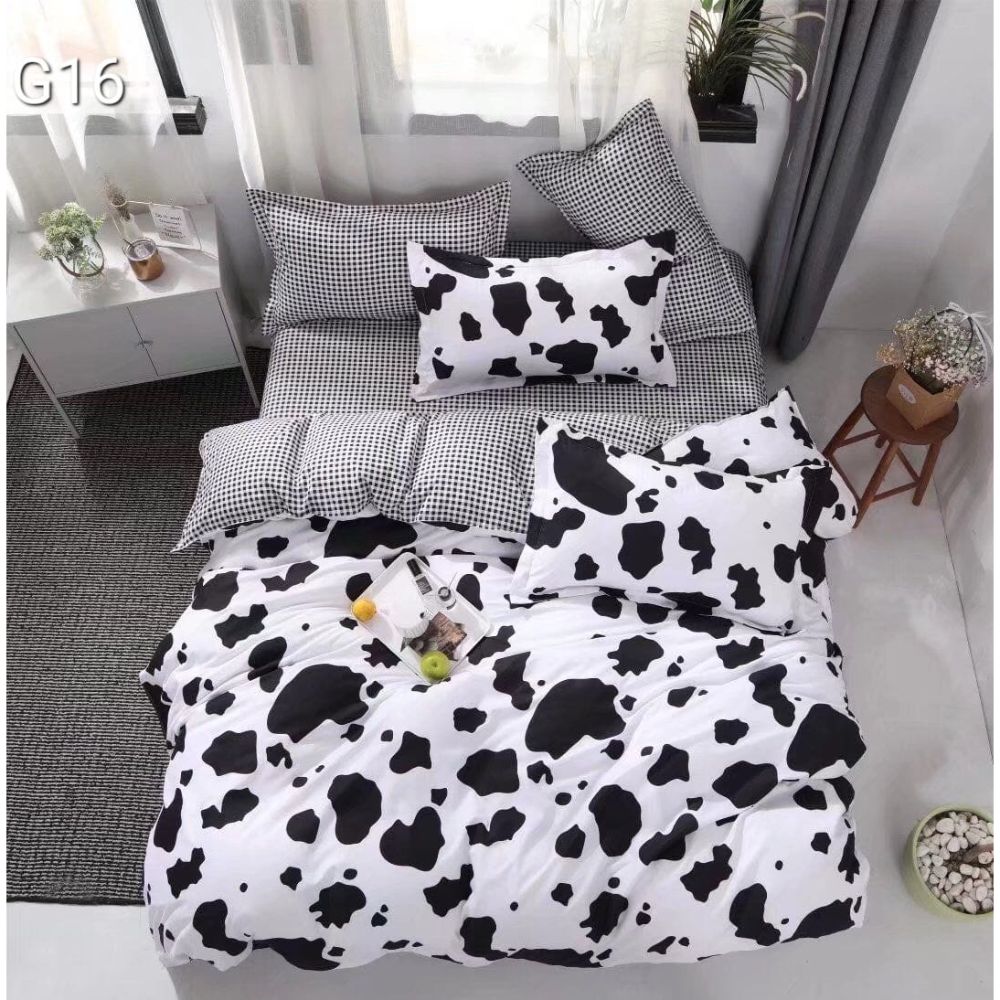 Oferte la Lenjerie de pat, 2 persoane, Poly G16, microfibra 100%, 4 piese, alb-negru, model dalmatian