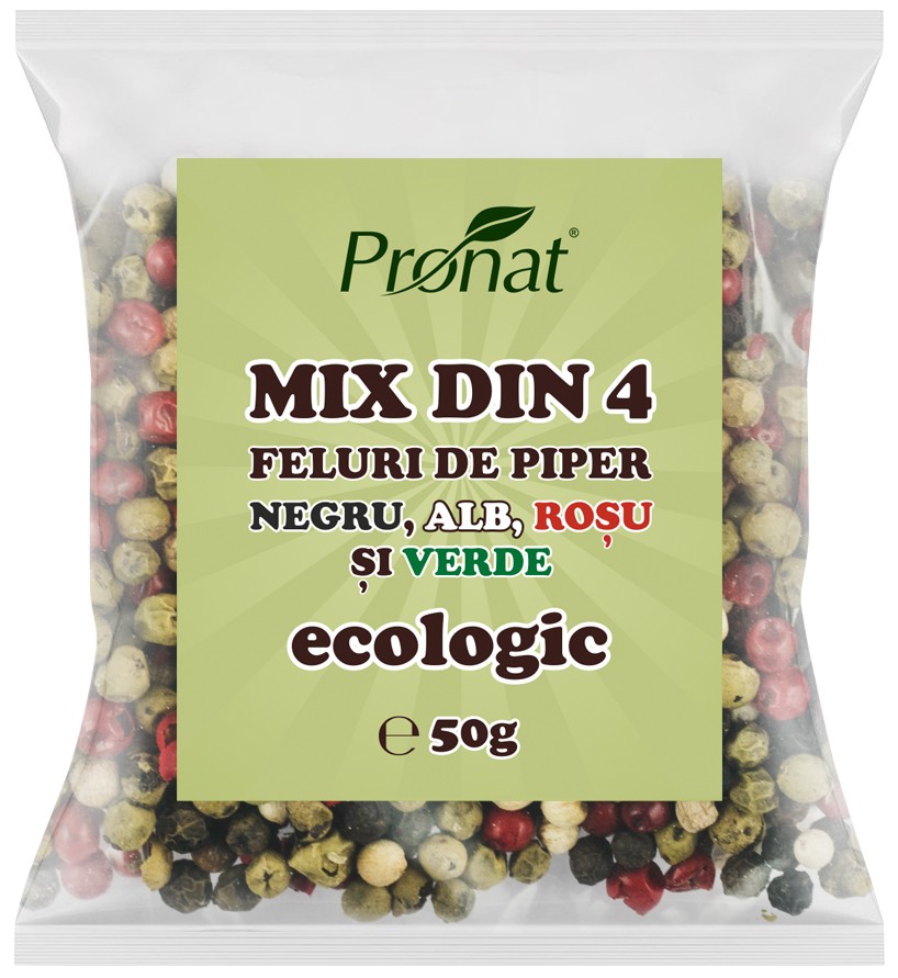 Oferte la Mix din 4 feluri de piper bio negru, alb, rosu si verde, 50g Pronat