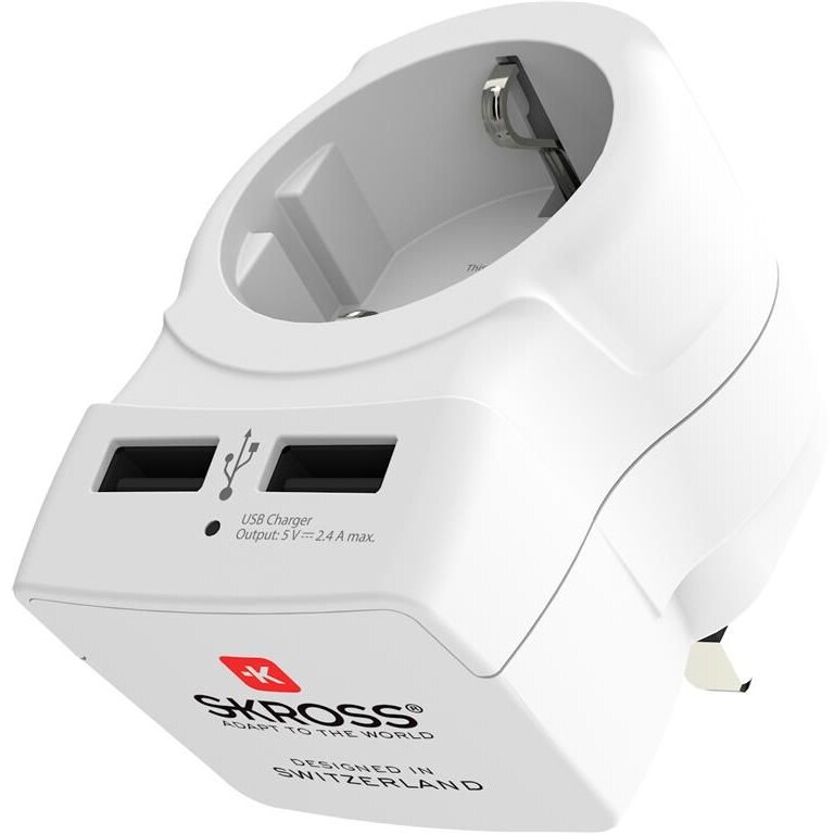 Oferte la Adaptor Priza UK - SHUKO + 2x USB Alb