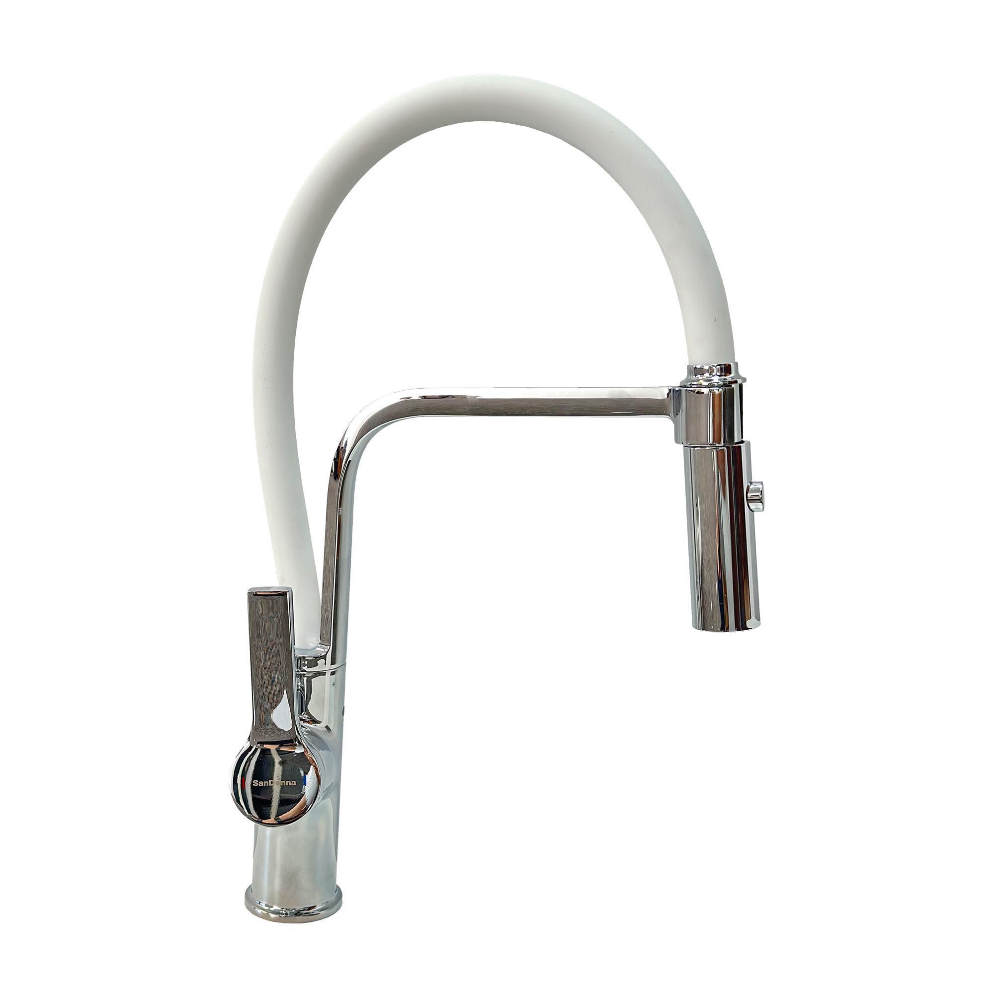 Oferte la Baterie de bucatarie SanDonna Andra, monocomanda, pipa flexibila, alb
