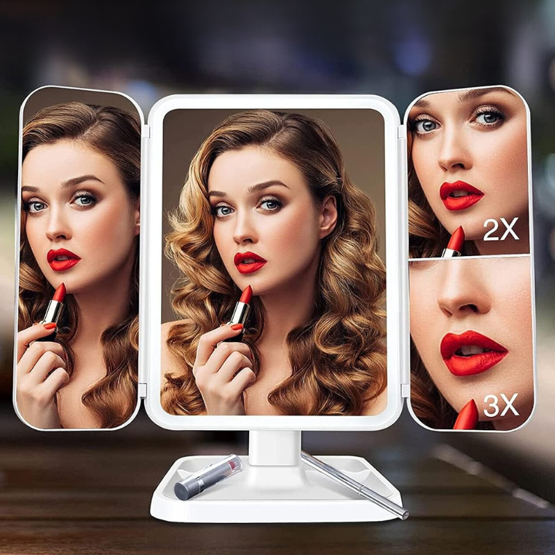 Oglinda machiaj cu LED, plianta cu touchscreen si zoom 1x 2x 3x