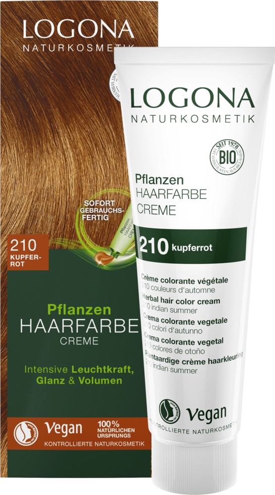 Oferte la Vopsea de par crema, Rosu cupru 210, 150ml Logona