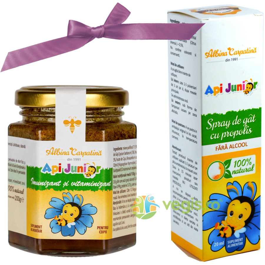 Oferte la Pachet Imunitate pentru Copii Apijunior 200g + Apijunior Spray de Gat cu Propolis fara Alcool 20ml