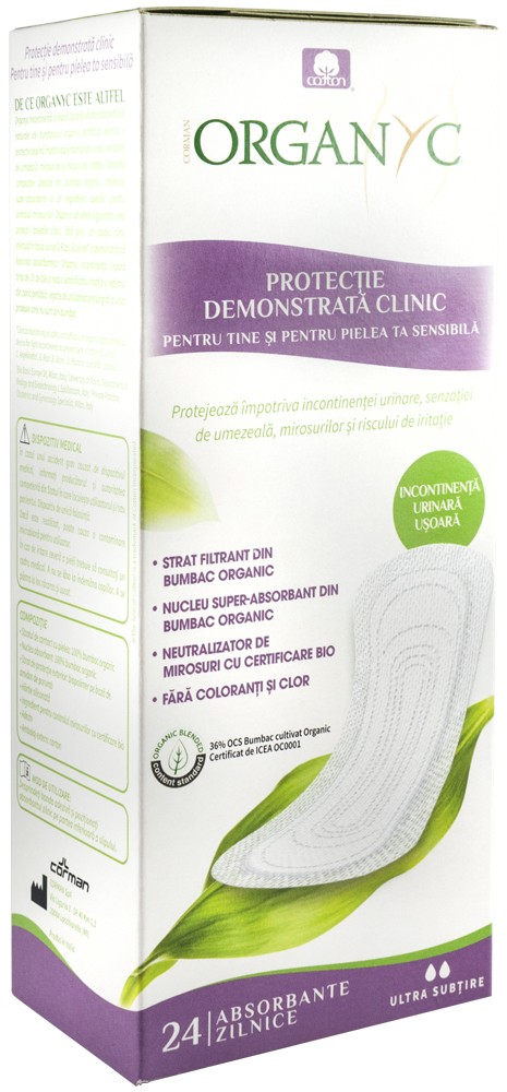 Oferte la Absorbante Ultra subtiri pentru incontinenta, din bumbac organic, 24 buc Organyc