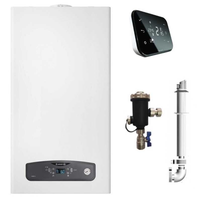 Oferte la Centrala termica in condensatie Ariston Cares S 24 kW kit evacuare inclus si Salus IT500 wifi termostat ambient cu control prin internet si Filtru Antimagnetita
