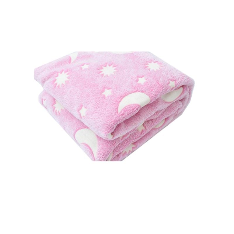 Hanorac patura cu maneci fete Luna Fosforescenta Roz cu buzunar cangur Flanel Polar 440g mp 105 cm